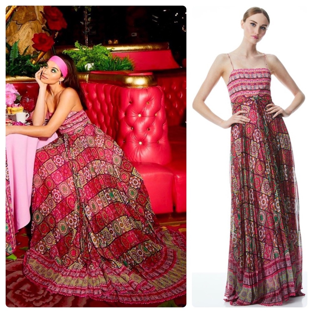 ALICE + OLIVIA Despina Pleated Maxi Dress